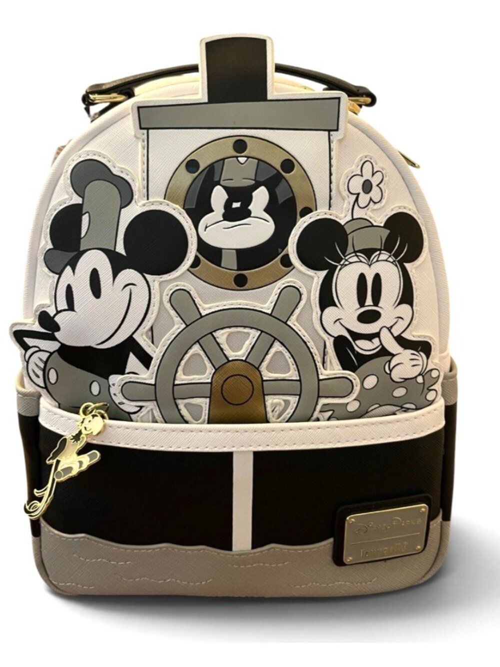 Disney Parks Loungefly Steamboat Willie Mickey Minnie & Pete Mini Backpack NWT